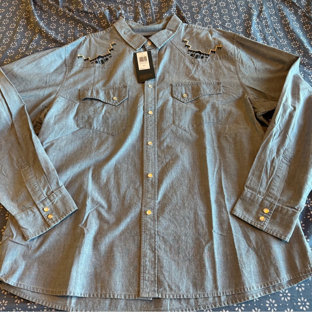 Pendleton Harding Embroidered Chambray Gambler Western Snap Shirt NWT